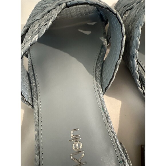 Calvin Klein Raffia Flat Sandals Powder Blue Size 7 - Picture 11 of 13